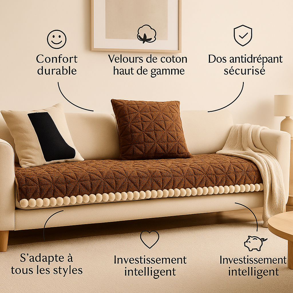 Housse de Canapé Velours Coton™ – Confort & Protection Antidérapante